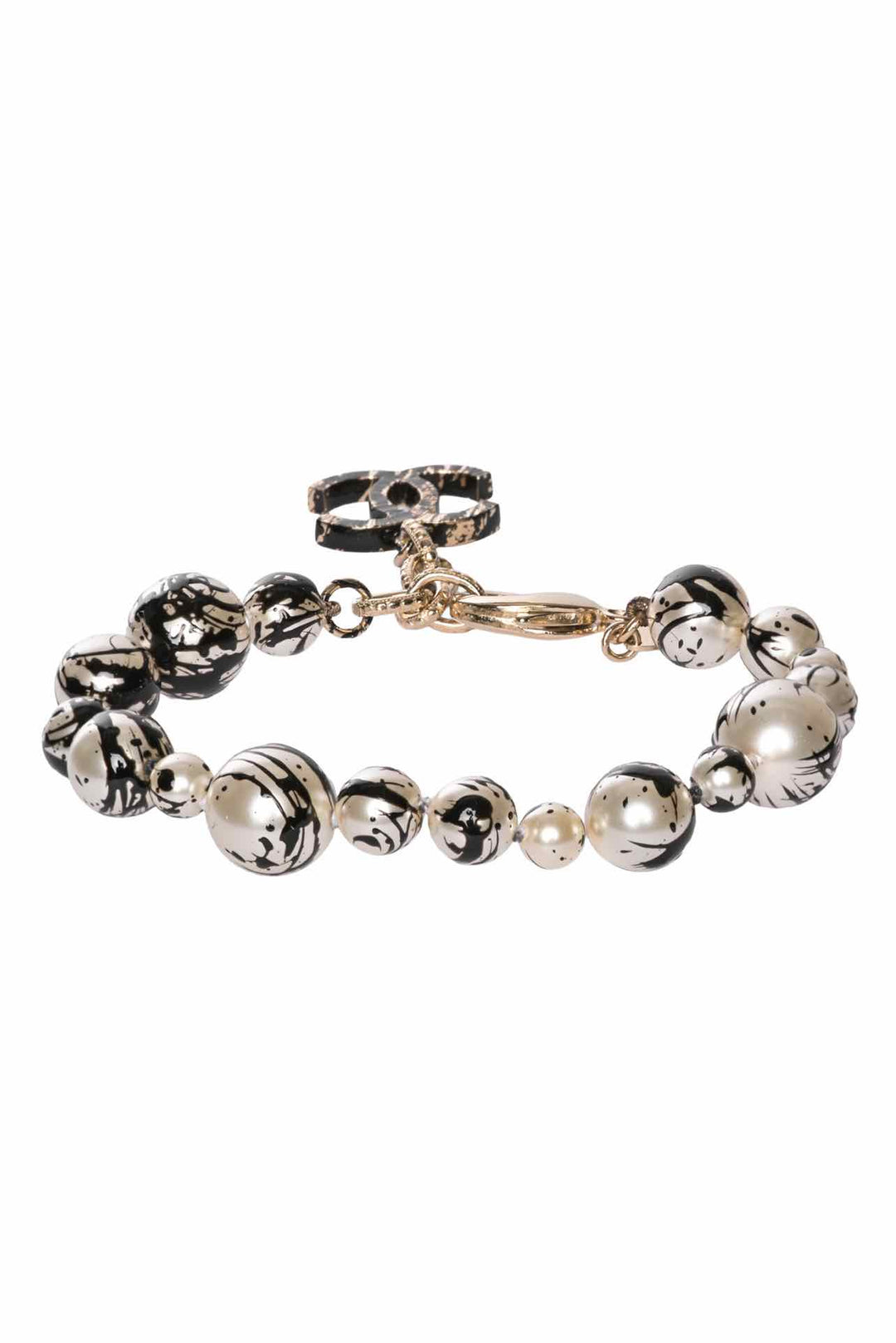 Chanel 2013 Paint Splatter Faux Pearl Beaded CC Charm Bracelet