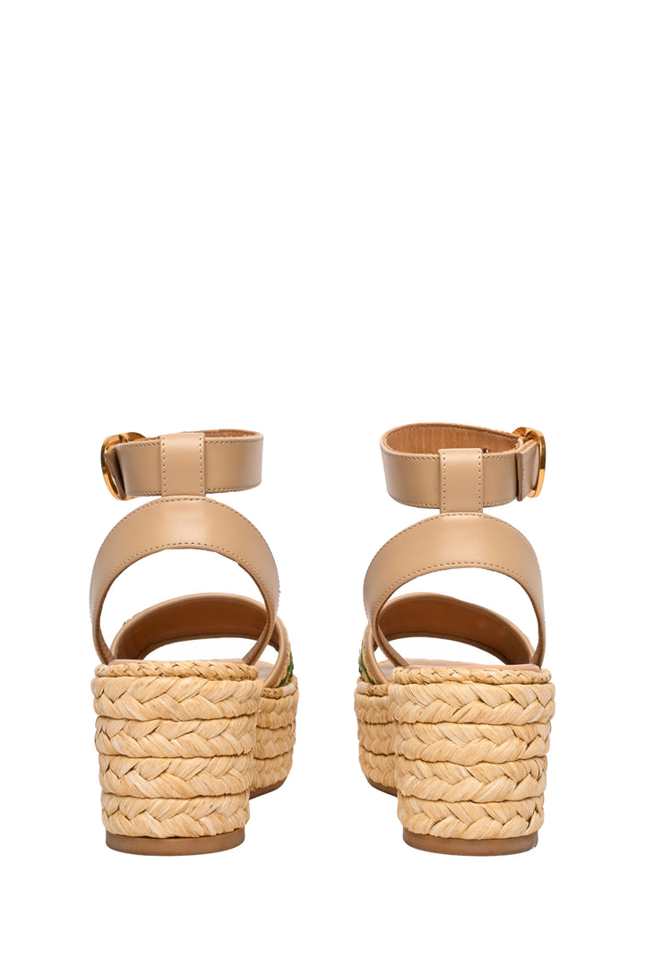 Valentino Size 35 Bribri Woven Floral Raffia Platform Espadrille Wedges
