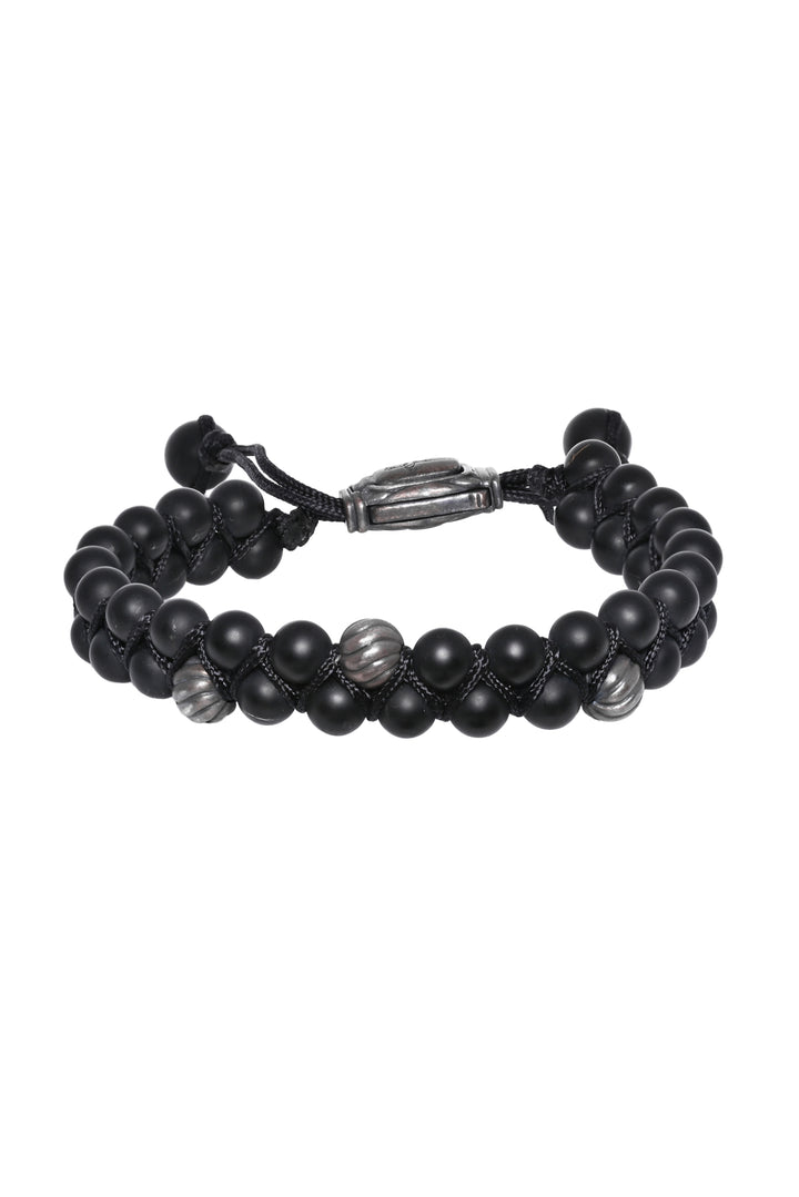 David Yurman Mens Spiritual Two-Row Onyx Bead Bracelet