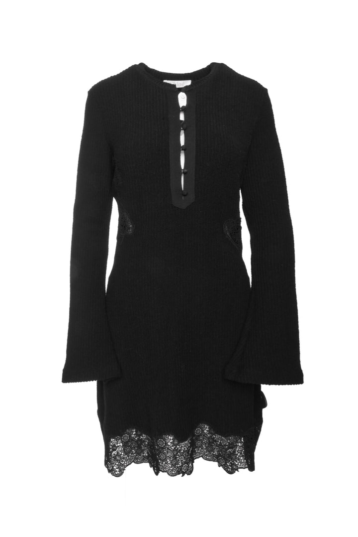 Chloe Size 38 Eyelet Trimmed Wool Mini Dress