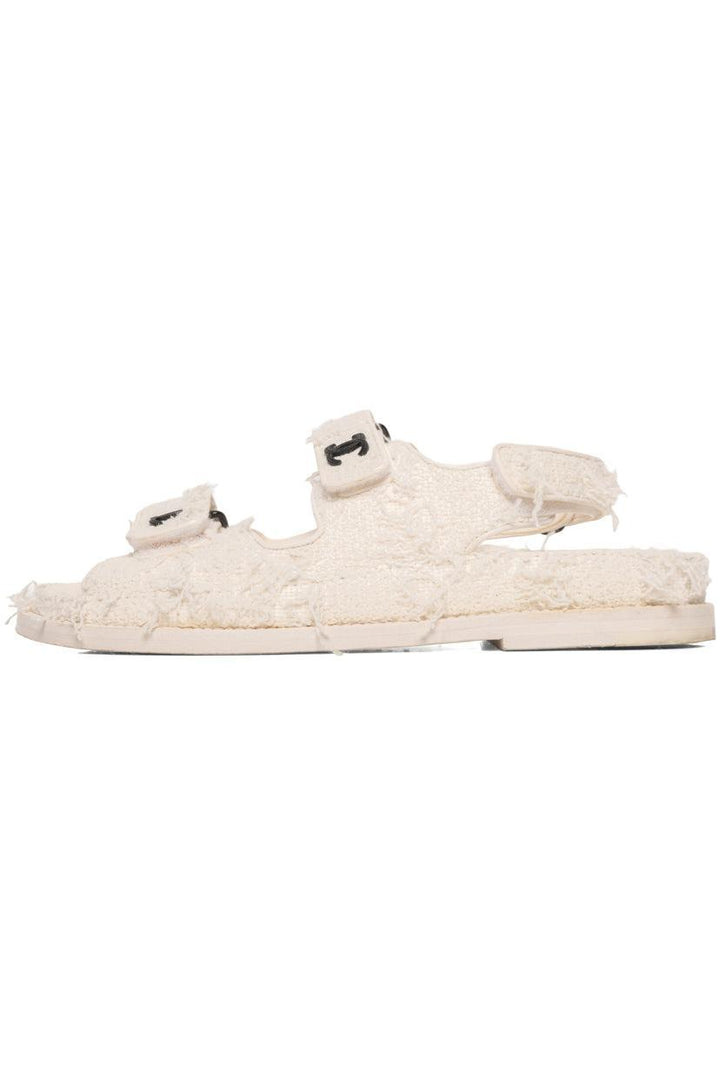 Chanel Size 37 Interlocking CC Logo Tweed Dad Sandals