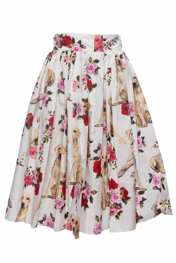 Dolce & Gabbana Size 44 Labrador & Floral Printed Skirt