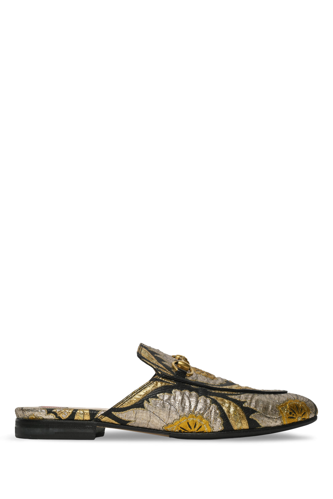 Gucci Size 36.5 Metallic Brocade Princetown Mules
