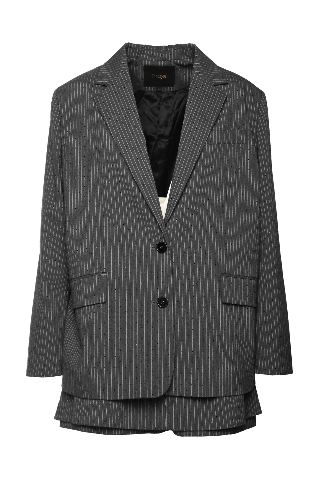 Maje Size L/XL Embellished Pinstripe Blazer & Skort Set