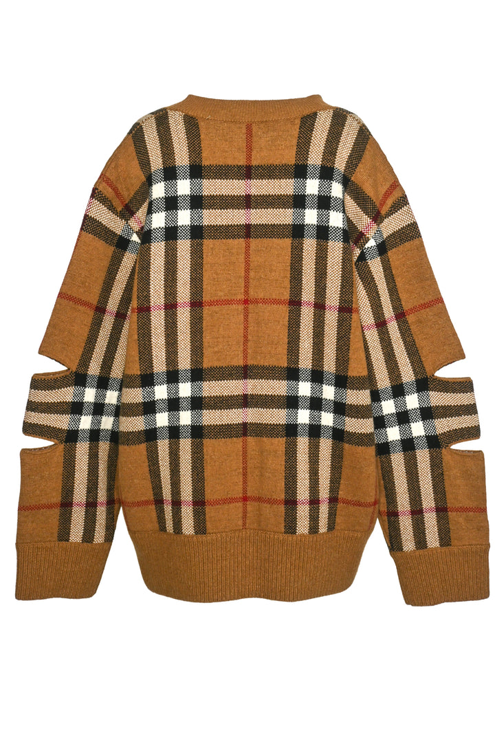 Burberry Size XL Cut-Out Sleeve Check Cardigan