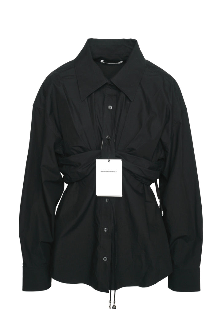 T Alexander Wang Size 10 Ruched Bandeau Overlay Open Front Shirt