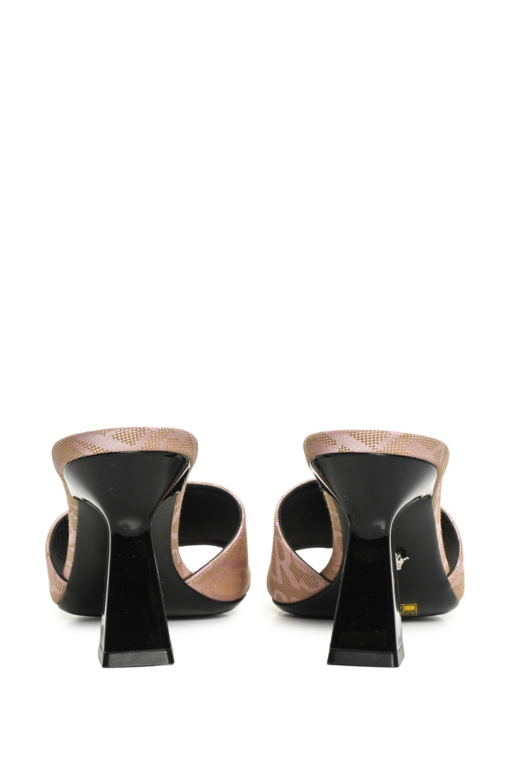 Versace Size 40.5 Flare Heel Jacquard Logo Sandals