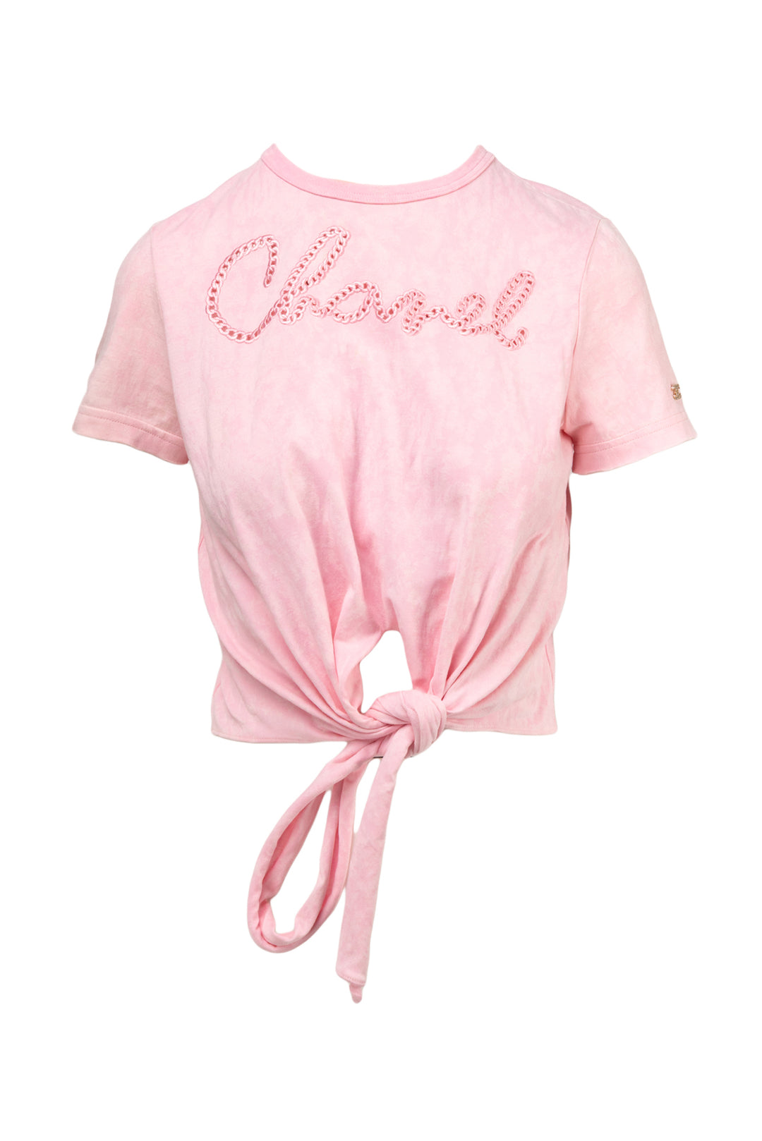 Chanel Size 2 Logo Embroidery Tie Cropped T-Shirt