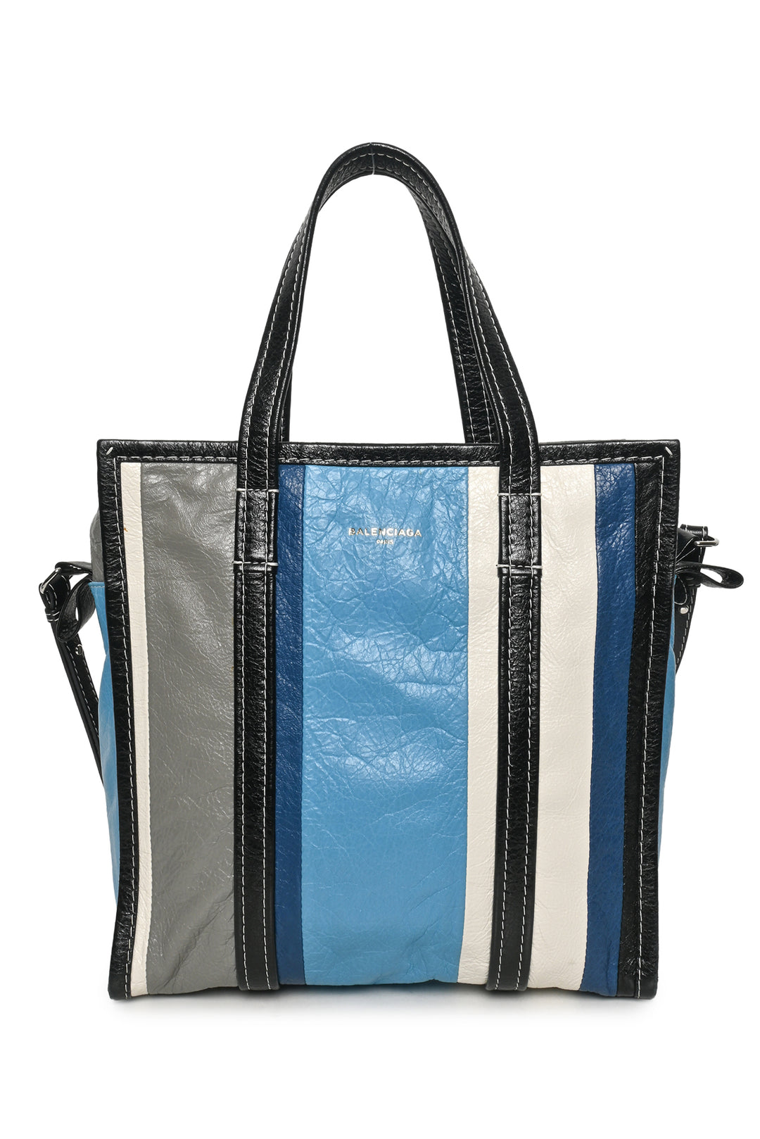 Balenciaga F/W 2017 Striped Lambskin Small Bazar Shopper Tote