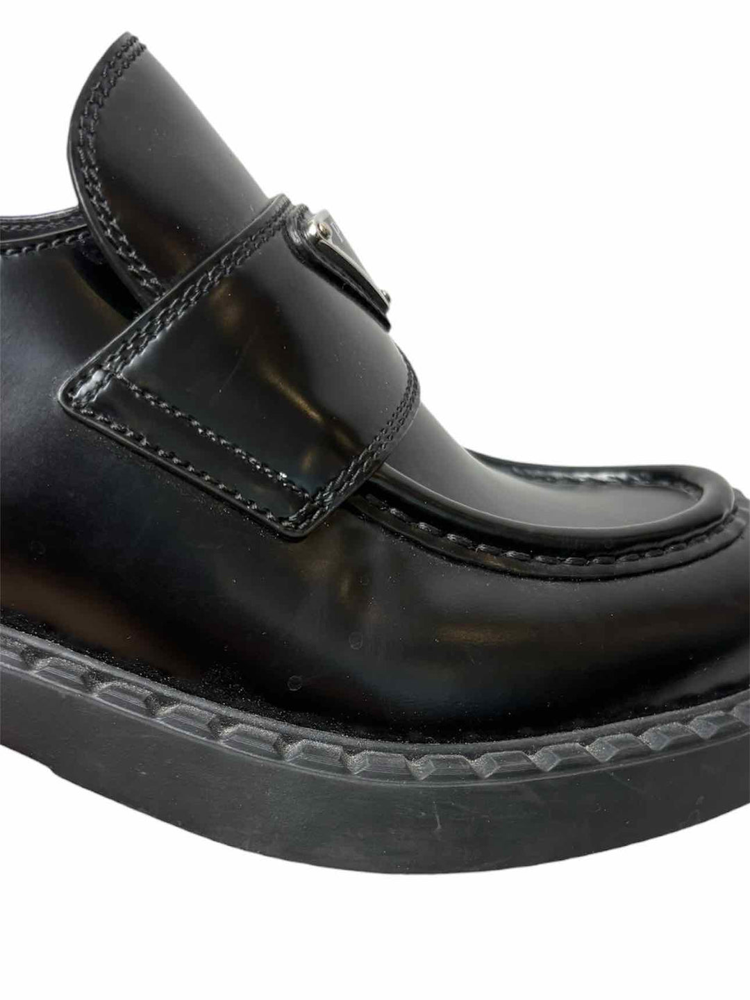 Prada Size 38 Brushed Leather Logo Loafers