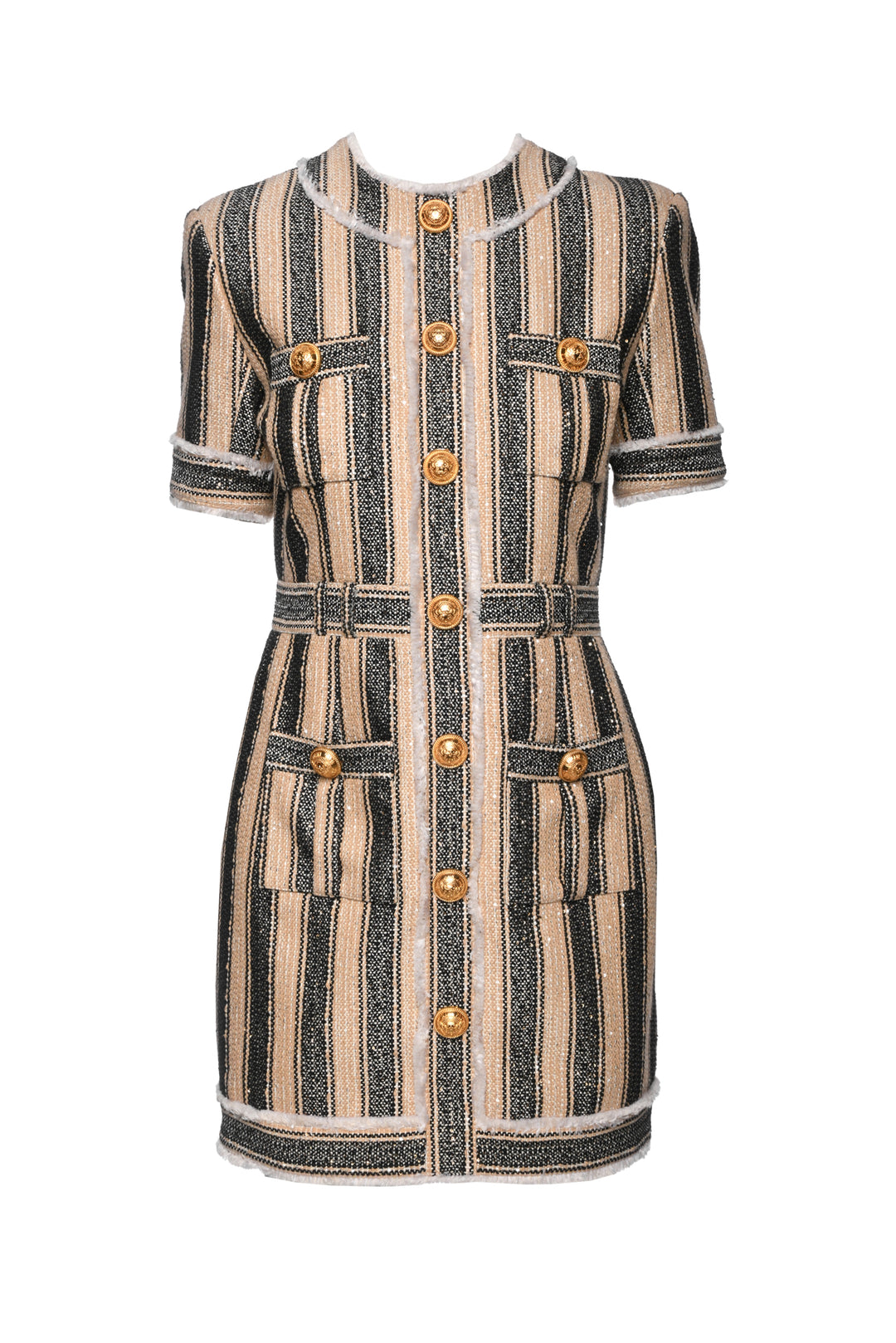 Balmain Size 42 Striped Pique Dress