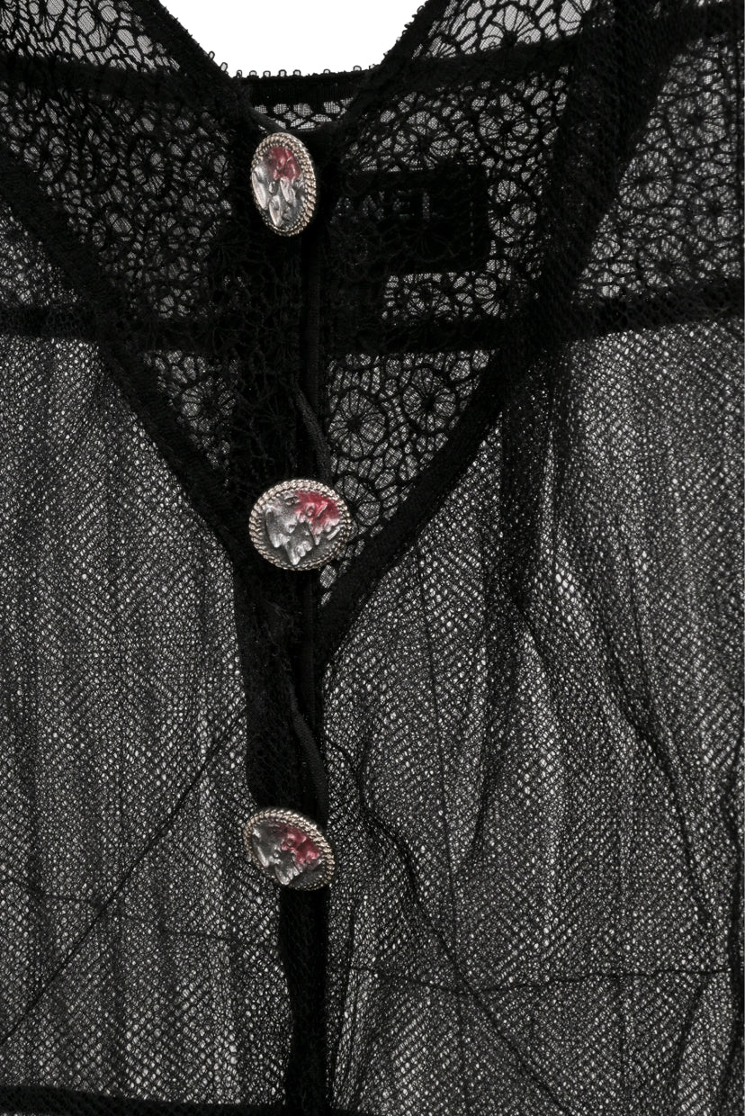 Chanel Size 36 Pleated Mesh Sheer Tank Top