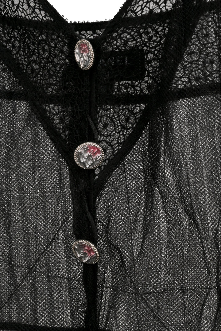 Chanel Size 36 Pleated Mesh Sheer Tank Top