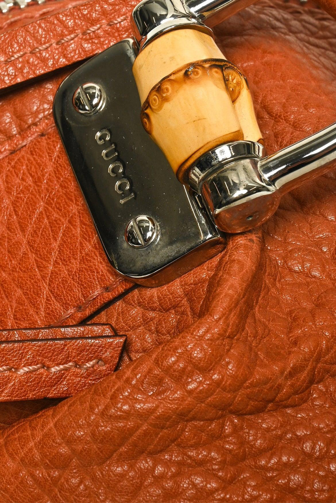 Gucci Textured Leather Bamboo Bar Tote