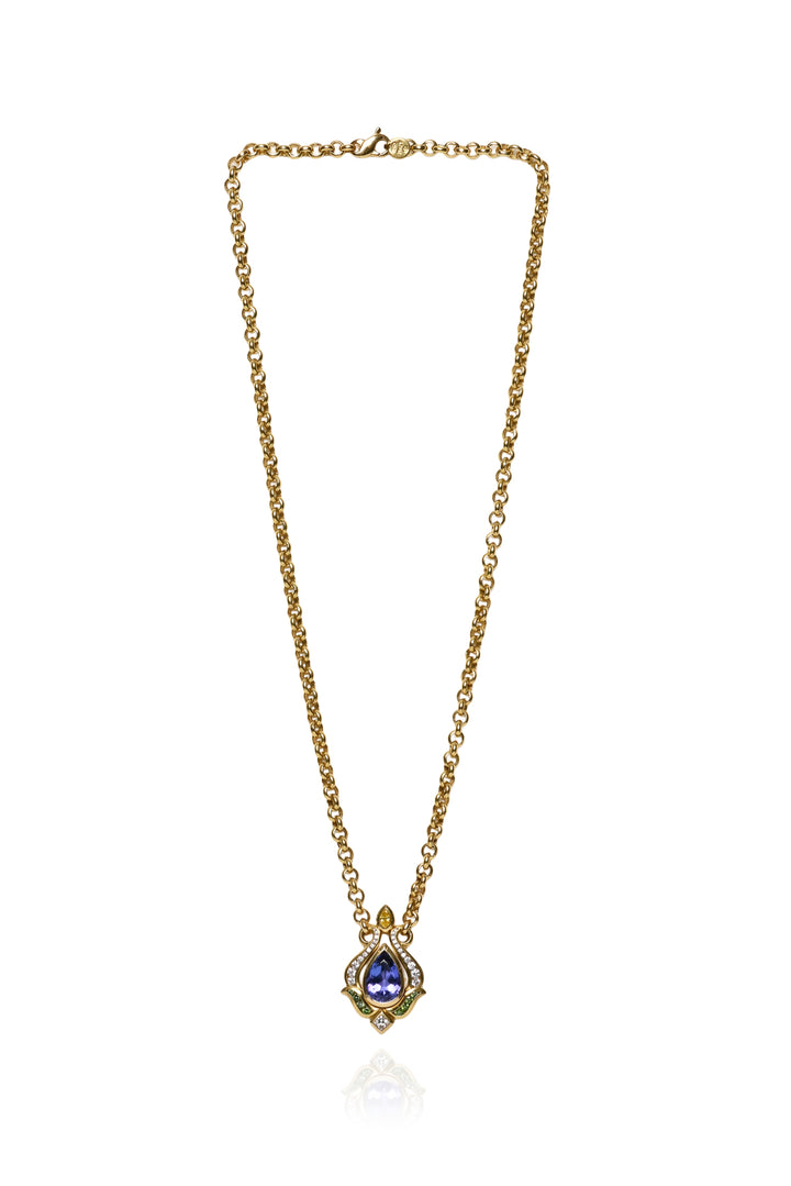 18K Yellow Gold Diamond & Tanzanite Pendant Necklace