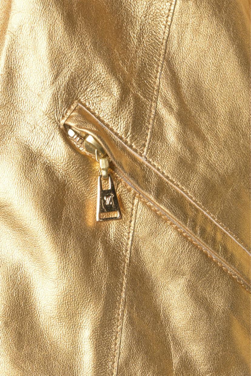 Louis Vuitton Size 42 Metallic Leather Short Sleeve Peplum Jacket