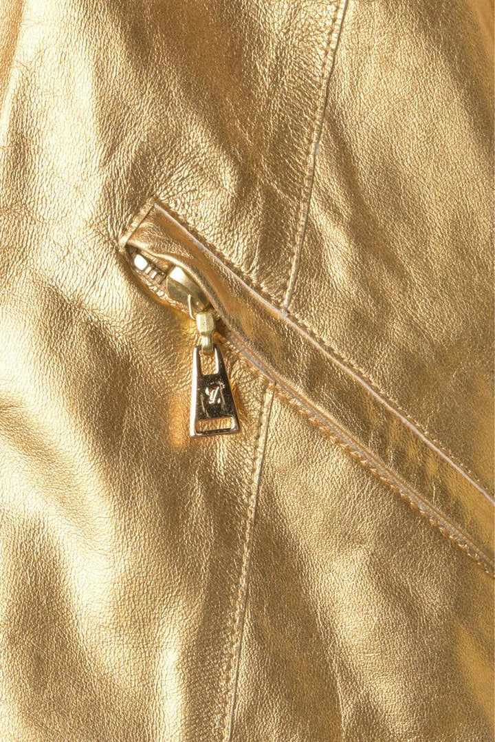 Louis Vuitton Size 42 Metallic Leather Short Sleeve Peplum Jacket