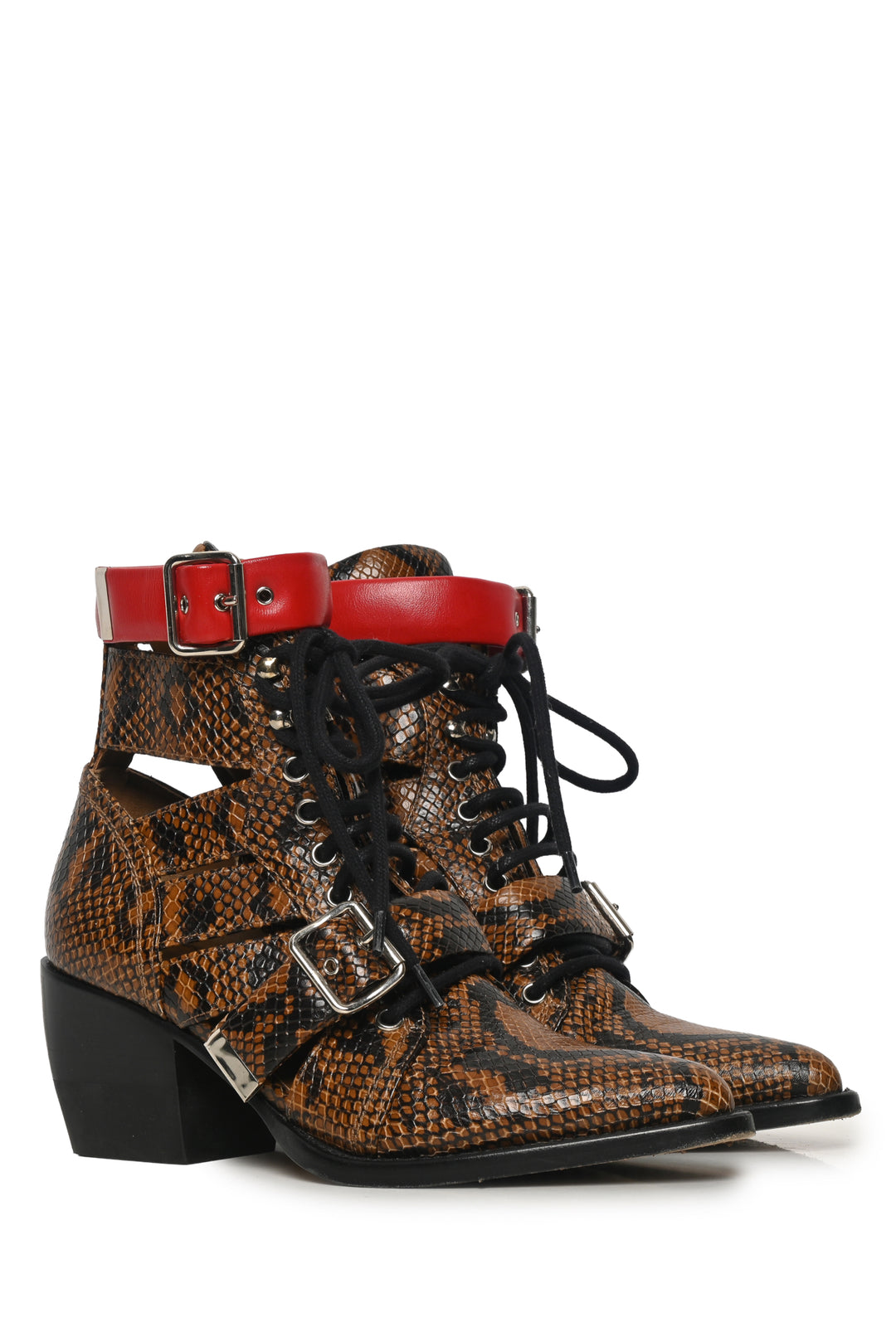Chloe Size 37.5 Rylee Cutout Snake-Effect Leather Ankle Boots