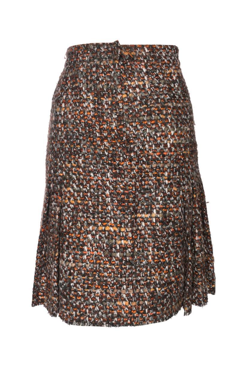 Dolce & Gabbana Size 44 Pleated Tweed Skirt with Crystal Buckles