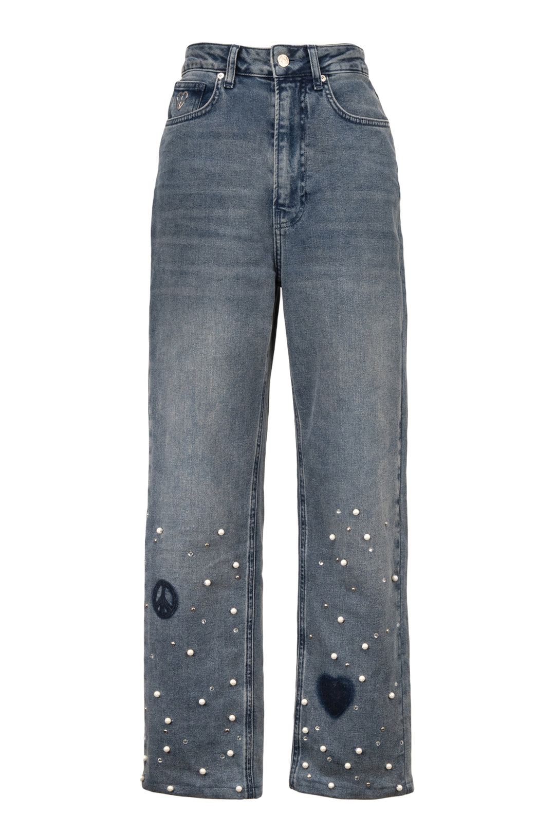 Moschino Jeans Size 24 Faux Pearl-Embellished Straight Leg Jeans