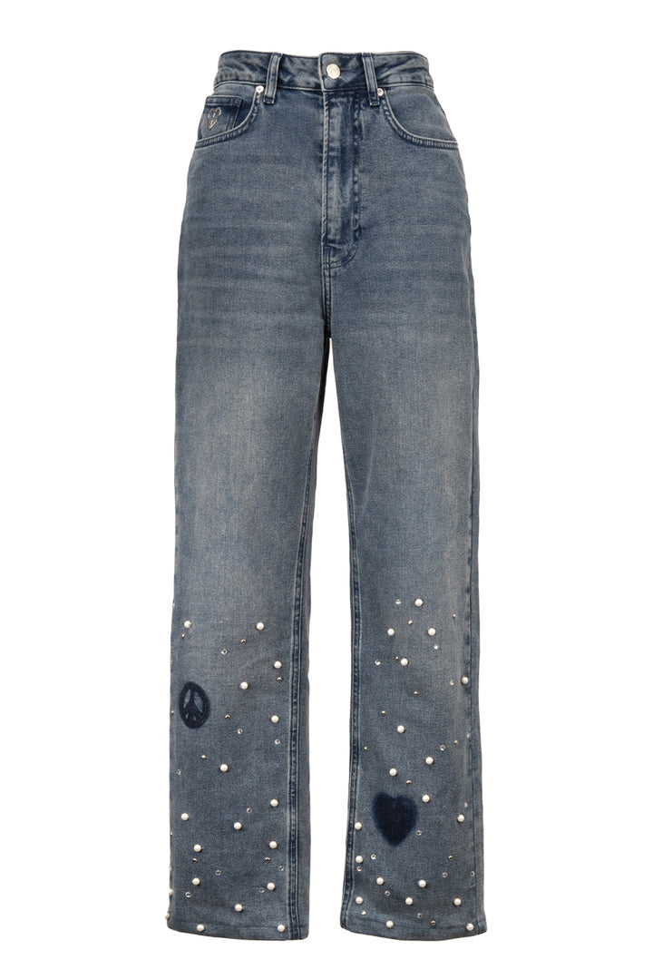 Moschino Jeans Size 24 Faux Pearl-Embellished Straight Leg Jeans
