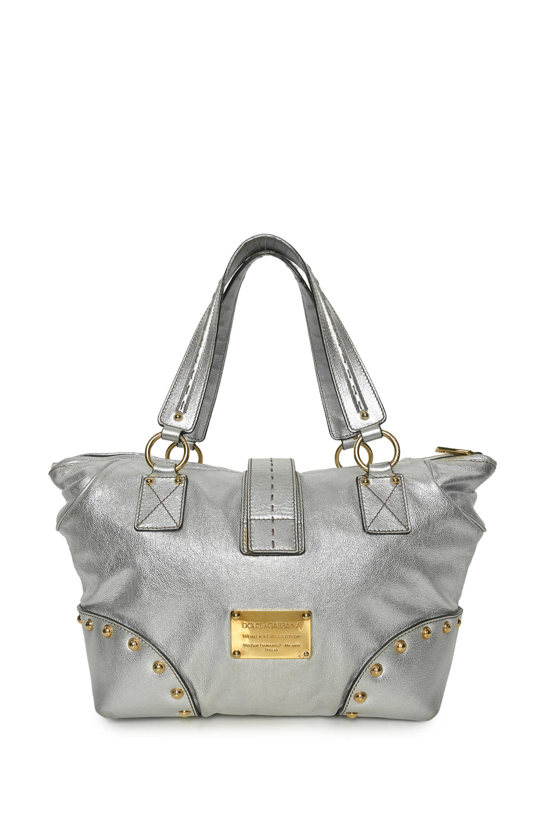 Dolce & Gabbana Studded Metallic Leather Buckle Shoulder Bag