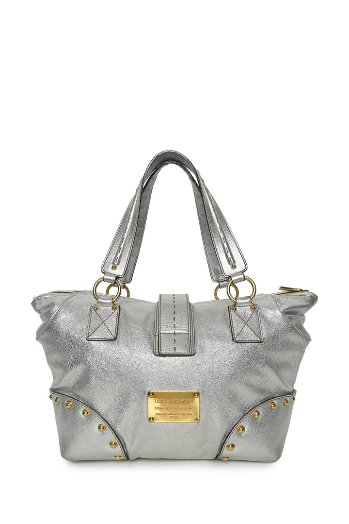 Dolce & Gabbana Studded Metallic Leather Buckle Shoulder Bag