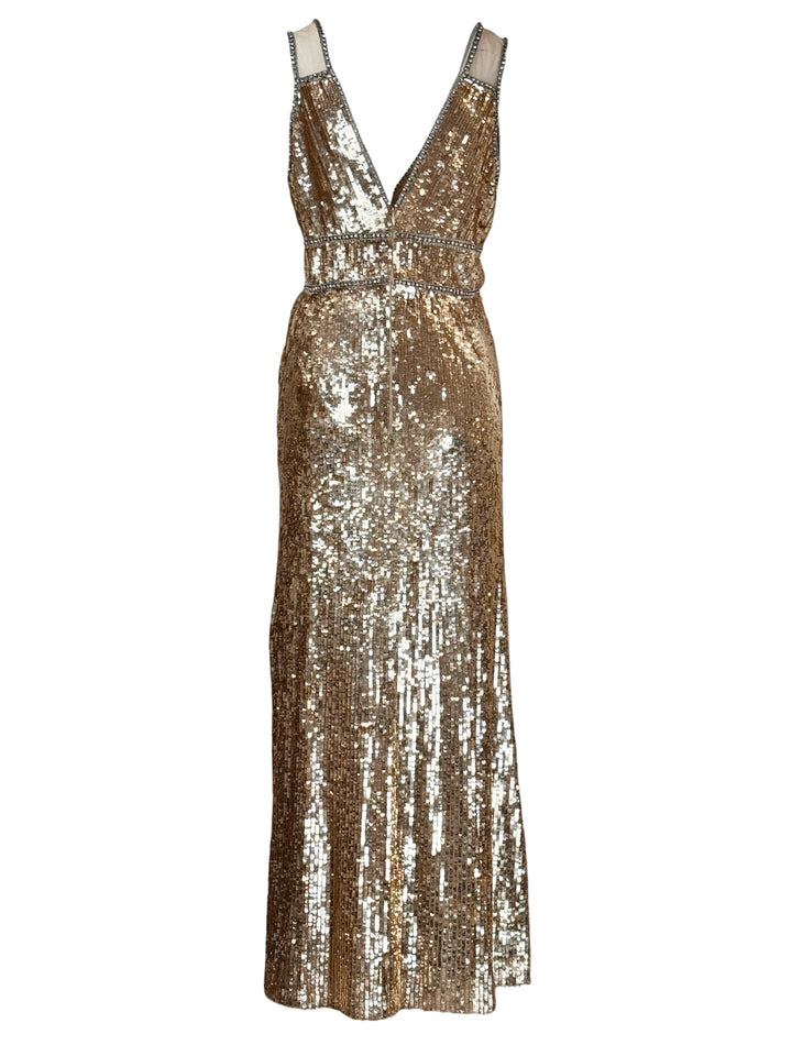 Jenny Packham Size 10 Sequin Embellished Deep V Sleeveless Dress