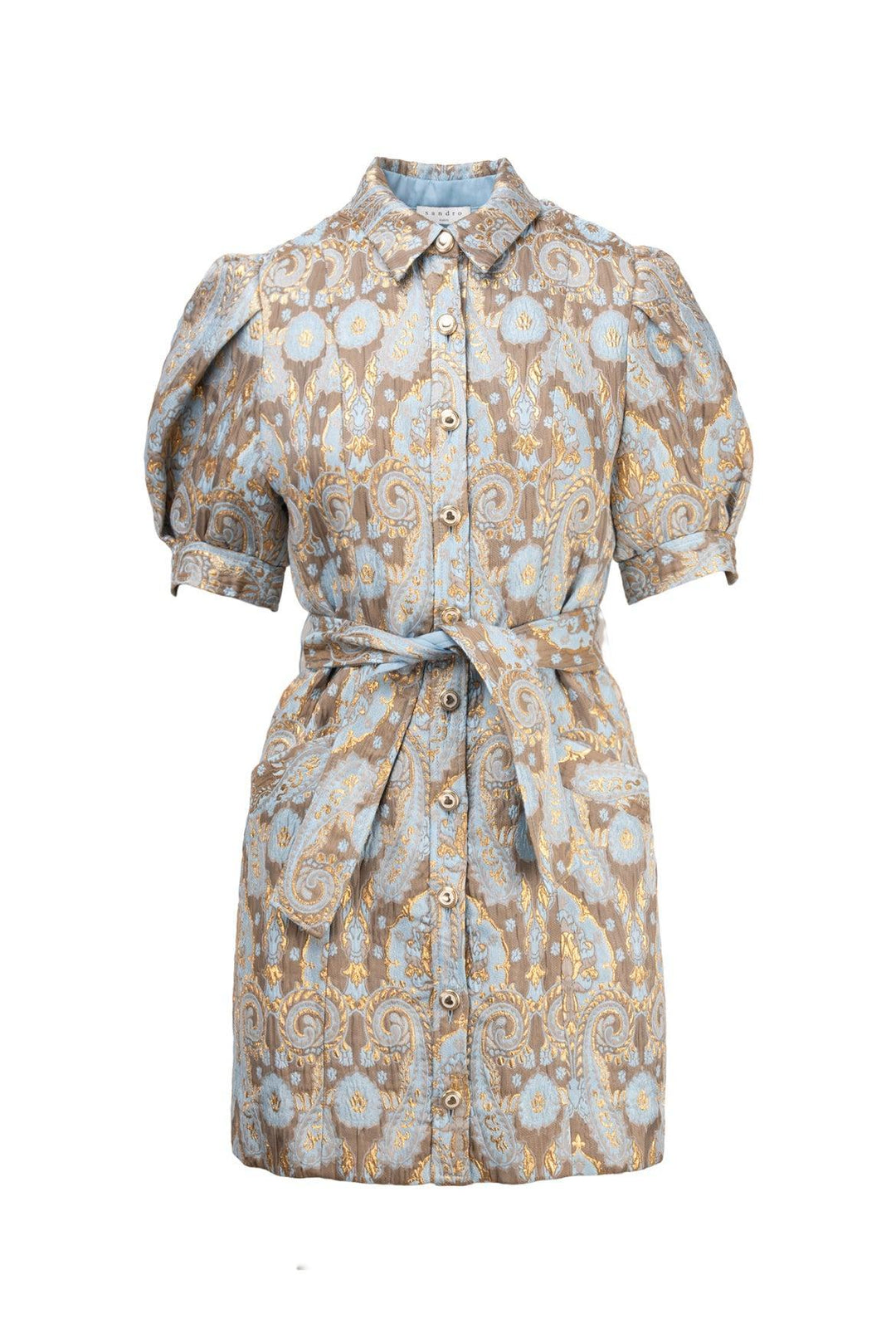 Sandro Size 36 Orlan Metallic Jacquard Puff Sleeve Dress