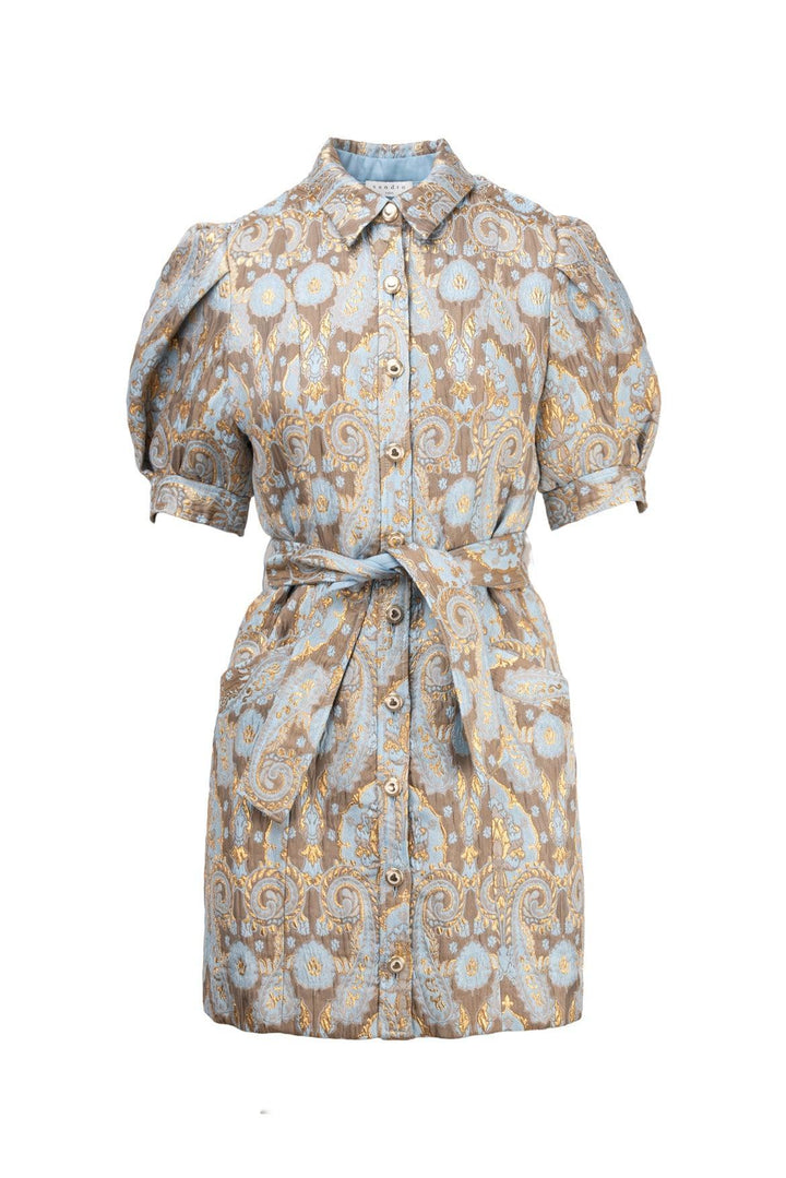 Sandro Size 36 Orlan Metallic Jacquard Puff Sleeve Dress