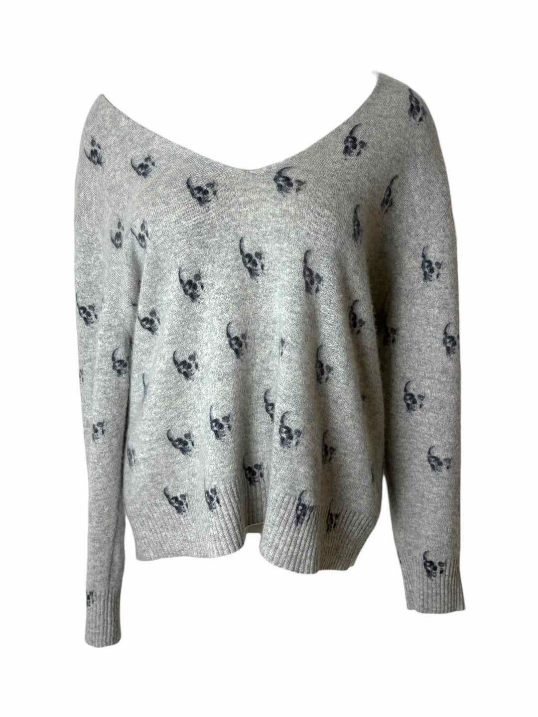Skull Cashmere Skull Pattern V-neck Size M Sweater