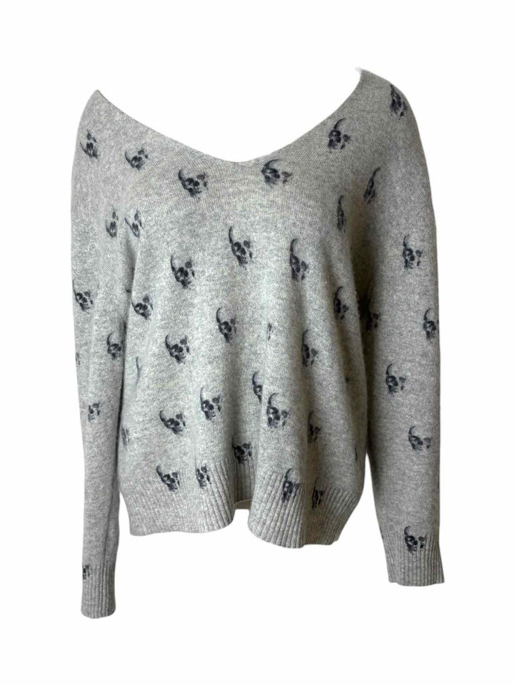 Skull Cashmere Skull Pattern V-neck Size M Sweater