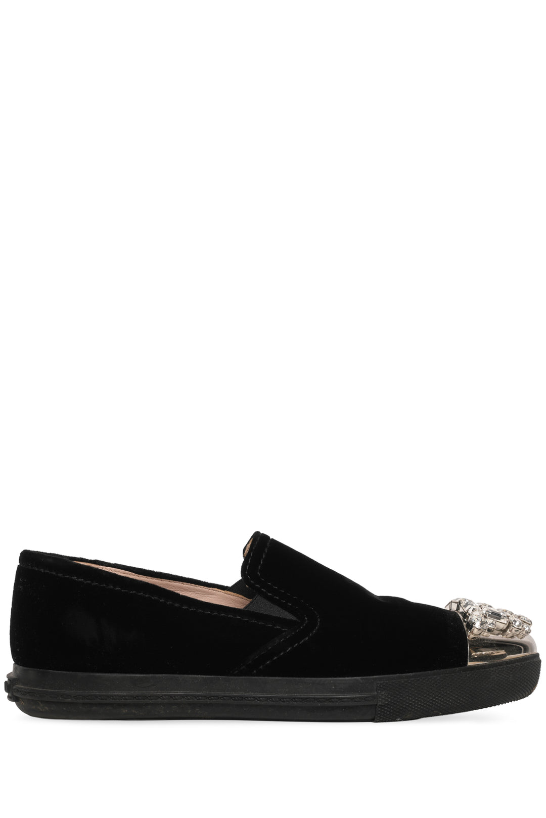 Miu Miu Size 36 Velvet Crystal Embellished Toe Cap Slip On Sneaker