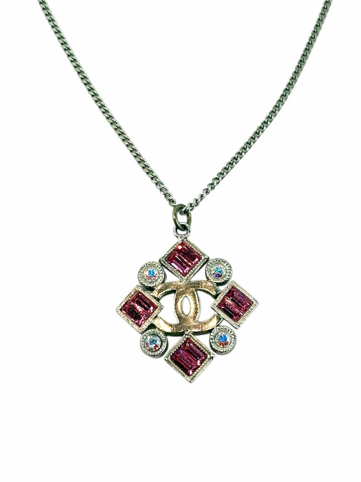 Chanel 2005 Baguette Crystal CC Pendant Necklace