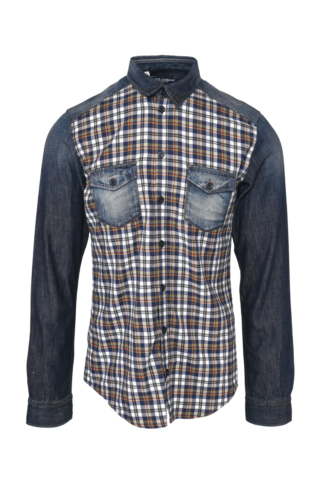 Dolce & Gabbana Size S Men's Sicilia Denim & Plaid Shirt Long Sleeve