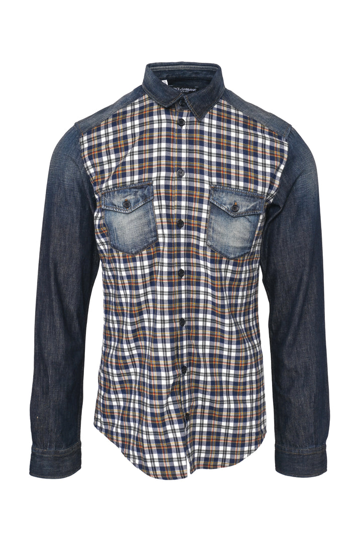 Dolce & Gabbana Size S Men's Sicilia Denim & Plaid Shirt Long Sleeve
