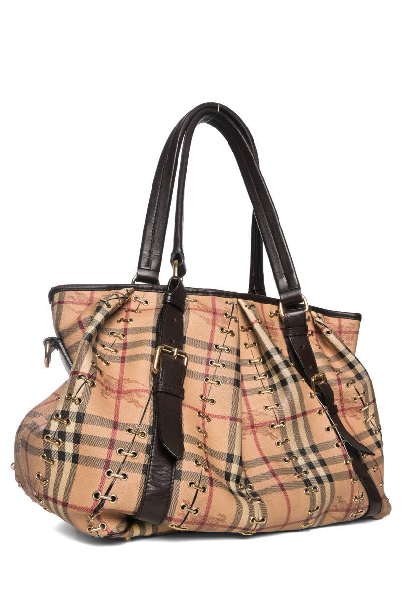 Burberry Metal Stitch Haymarket Check Coated Canvas Medium Lowry Tote