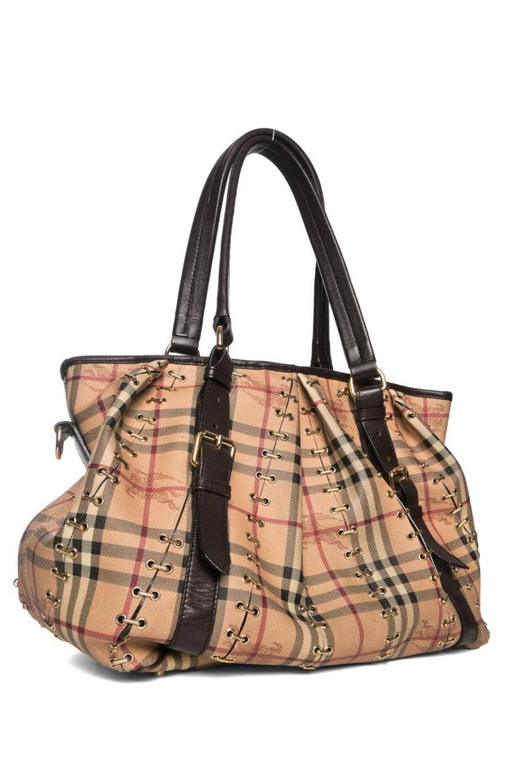 Burberry Metal Stitch Haymarket Check Coated Canvas Medium Lowry Tote