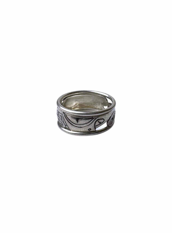 Size 10 Norman Bentley Silver Engraved Indigenous Ring