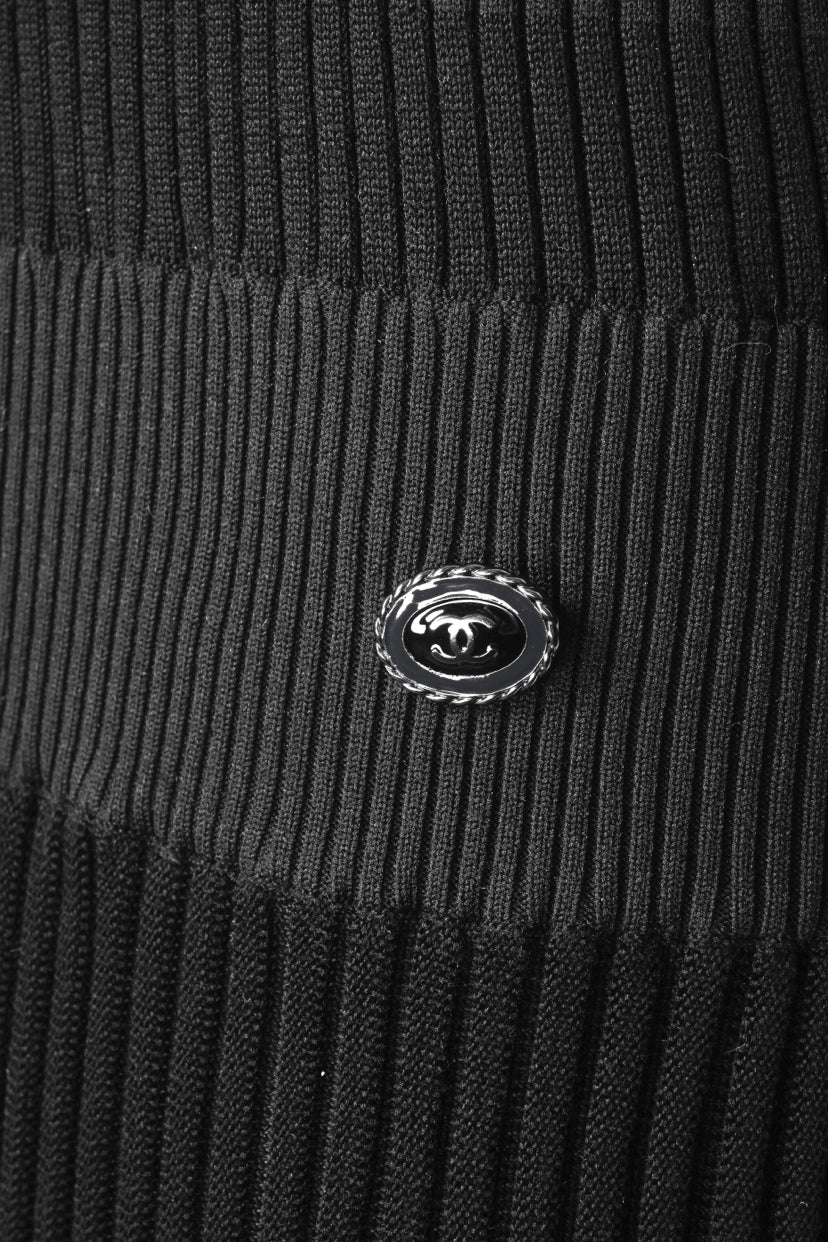 Chanel Size 40 Interlocking CC Ribbed Long Sleeve Dress
