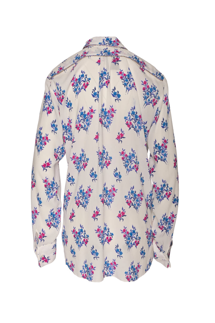 Area Size 10 Crystal Embellished Floral Crepe Blouse