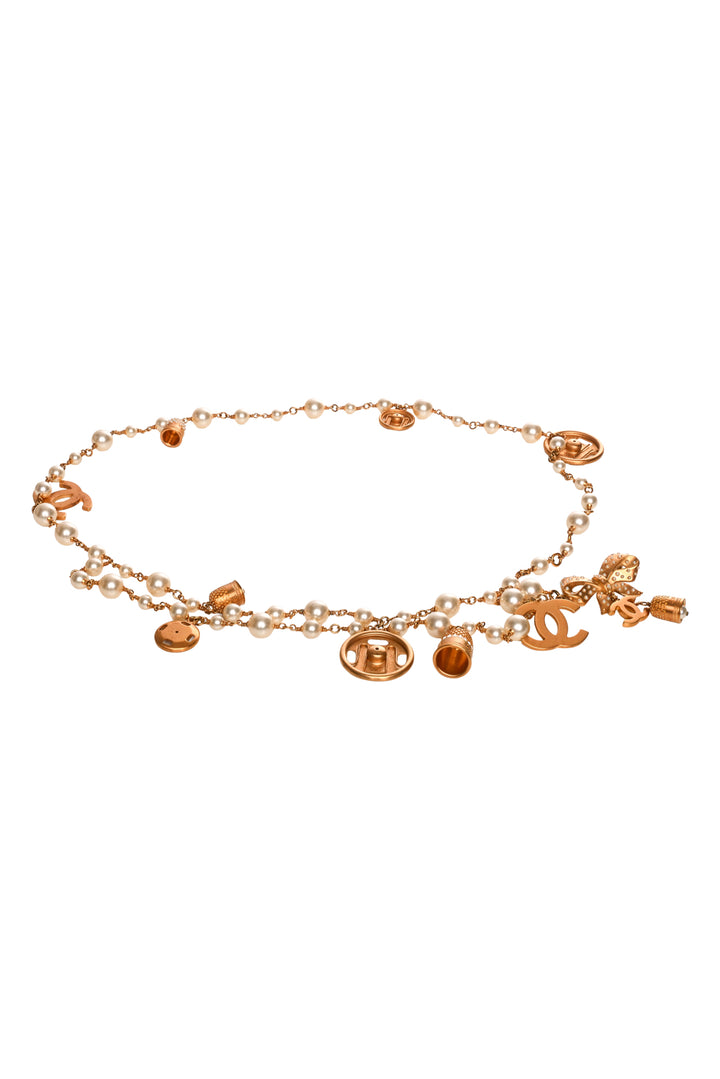 Chanel 2003 Faux Pearl Bow & Bells Chain Belt