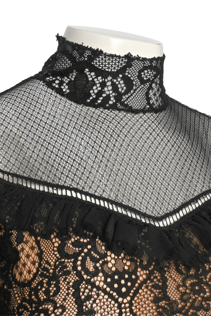 Jonathan Simkhai Size 0 Mixed Lace Mockneck Mini Dress