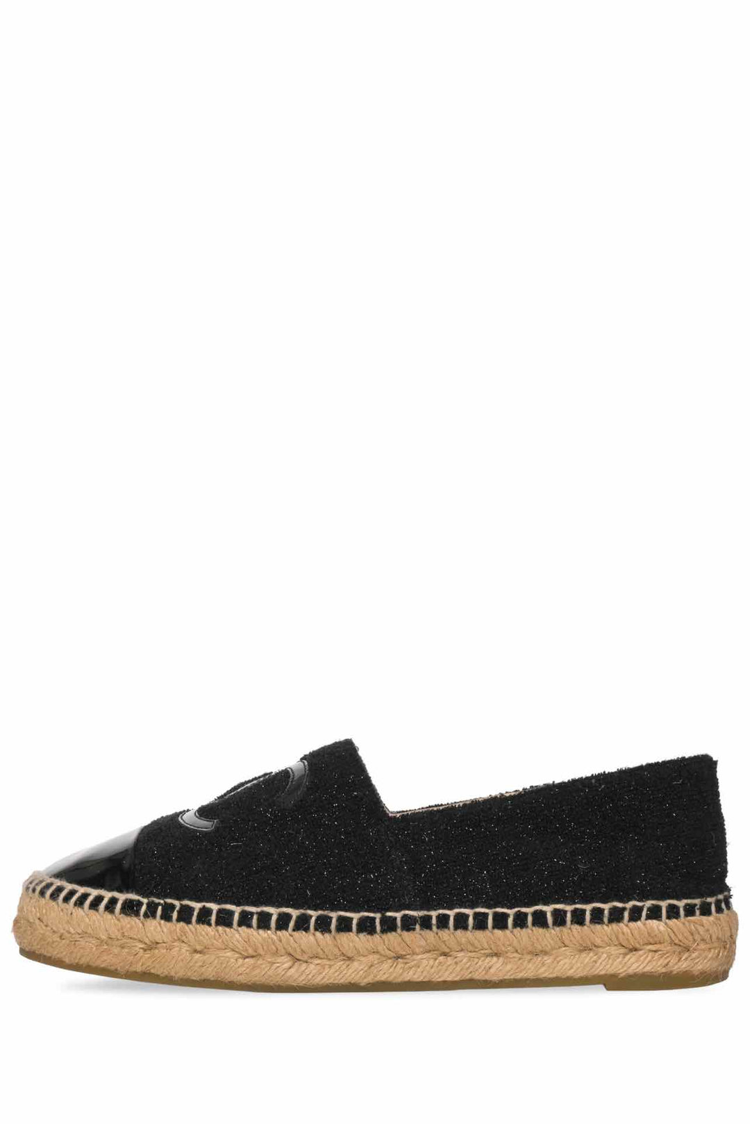 Chanel Size 37 Tweed Lambskin Patent CC Logo Espadrilles