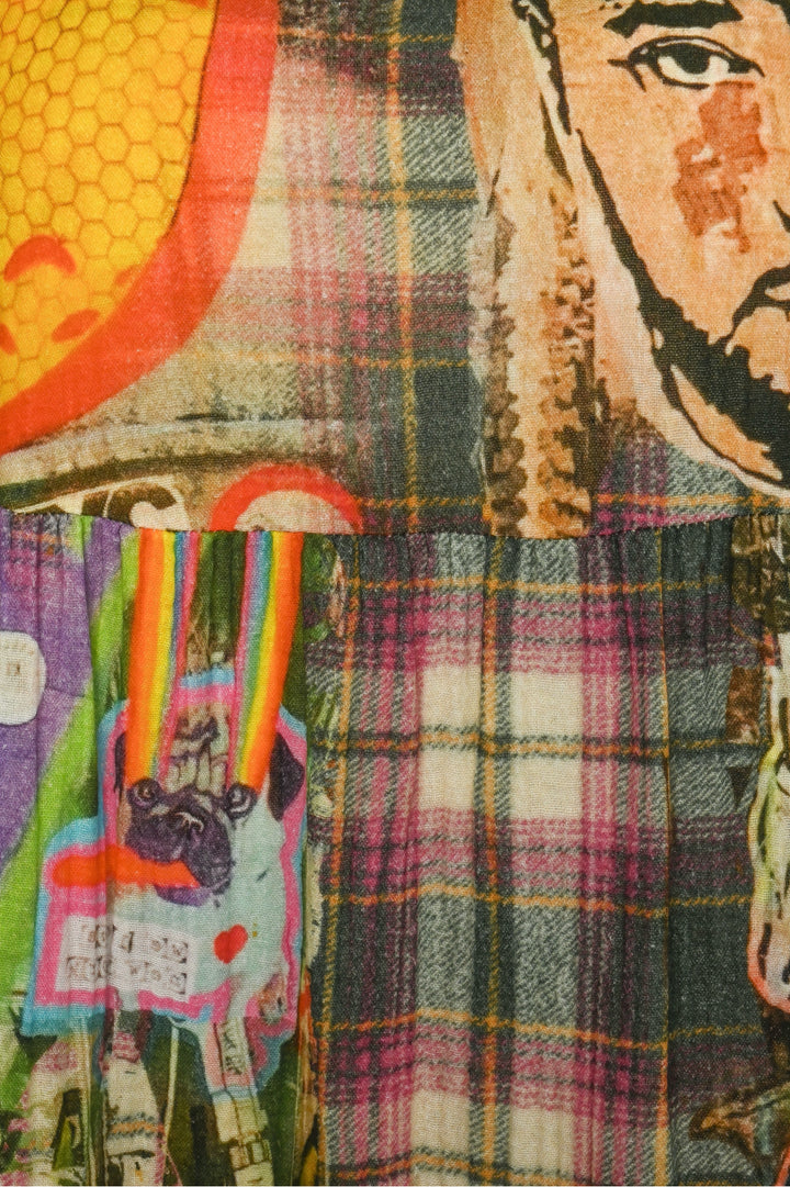 R13 Size S Graffiti Plaid Relaxed Midi Dress