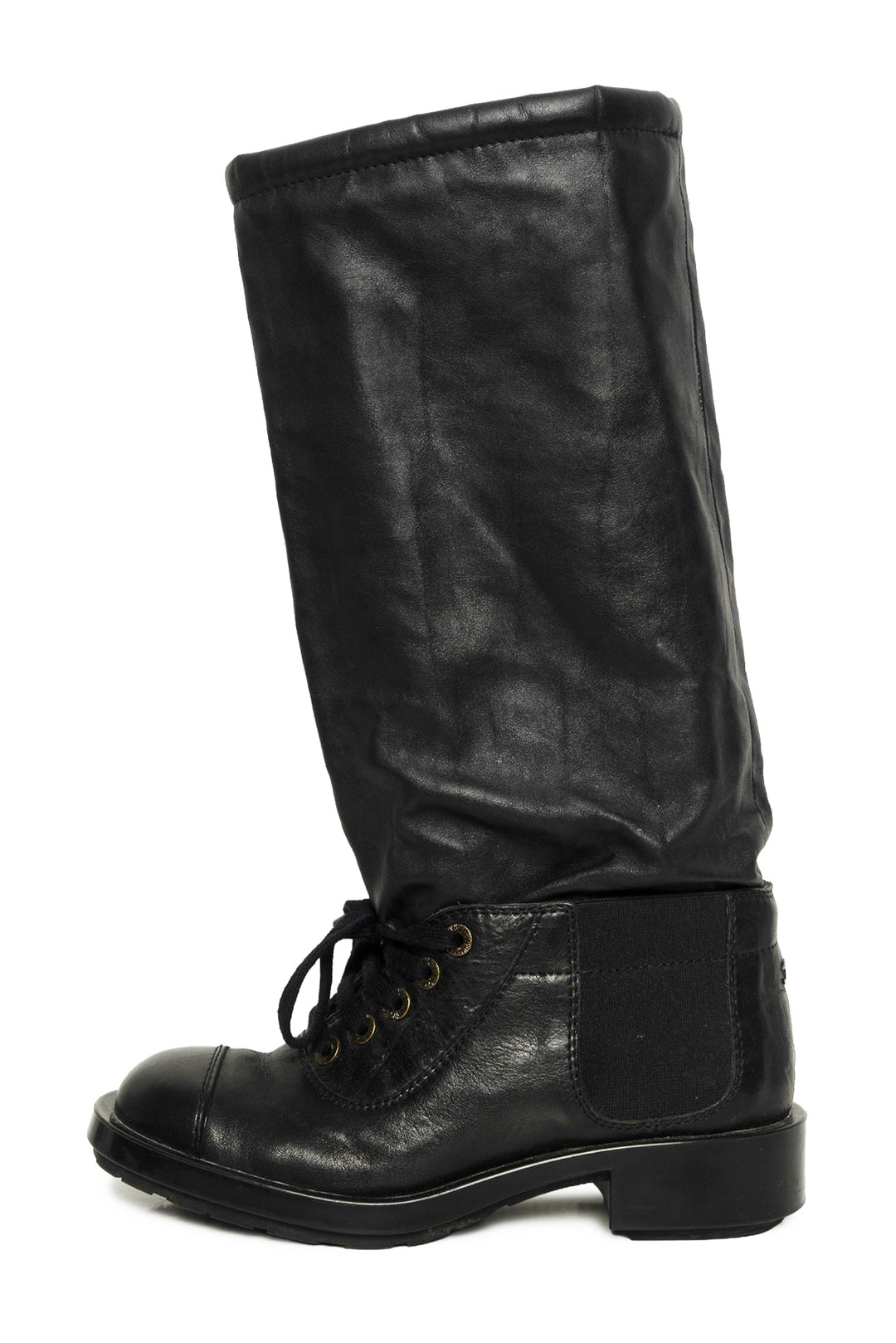 Chanel Size 36.5 2011 Interlocking CC Logo Lace Up Boots