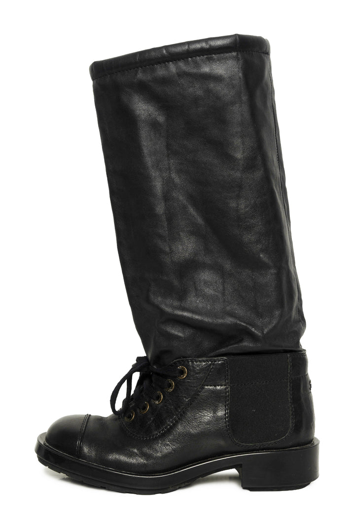 Chanel Size 36.5 2011 Interlocking CC Logo Lace Up Boots