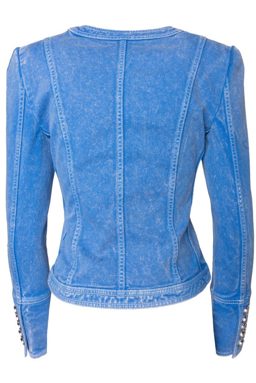 Balmain Size 36 Collarless Acid Wash Denim Jacket