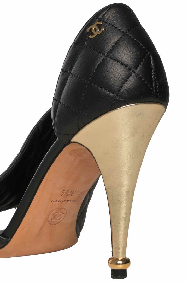Chanel Size 39.5 D'Orsay Quilted Open Toe Pumps