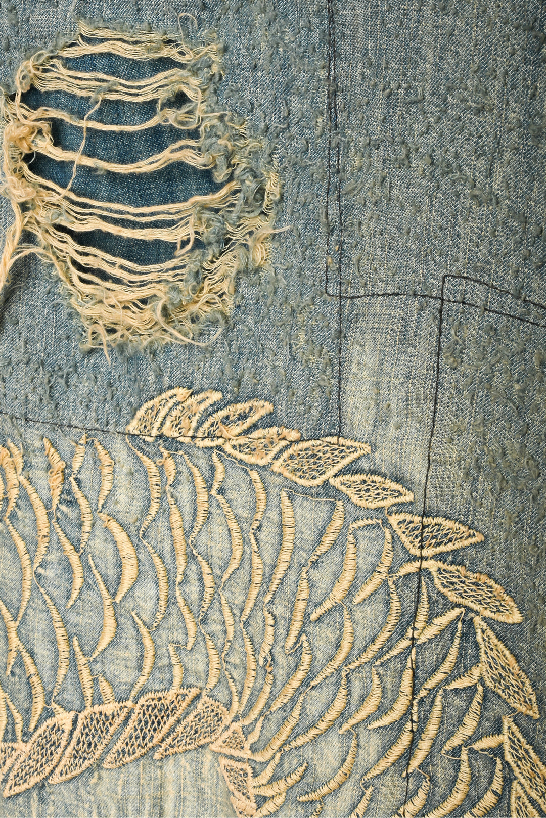 Magnolia Pearl Size OS Daiji Dragon Embroidered Distressed Denim Kimono